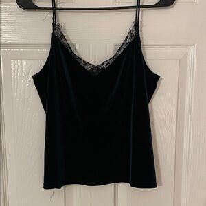 Miss Selfridge Dark Green Velvet Cami with Lace